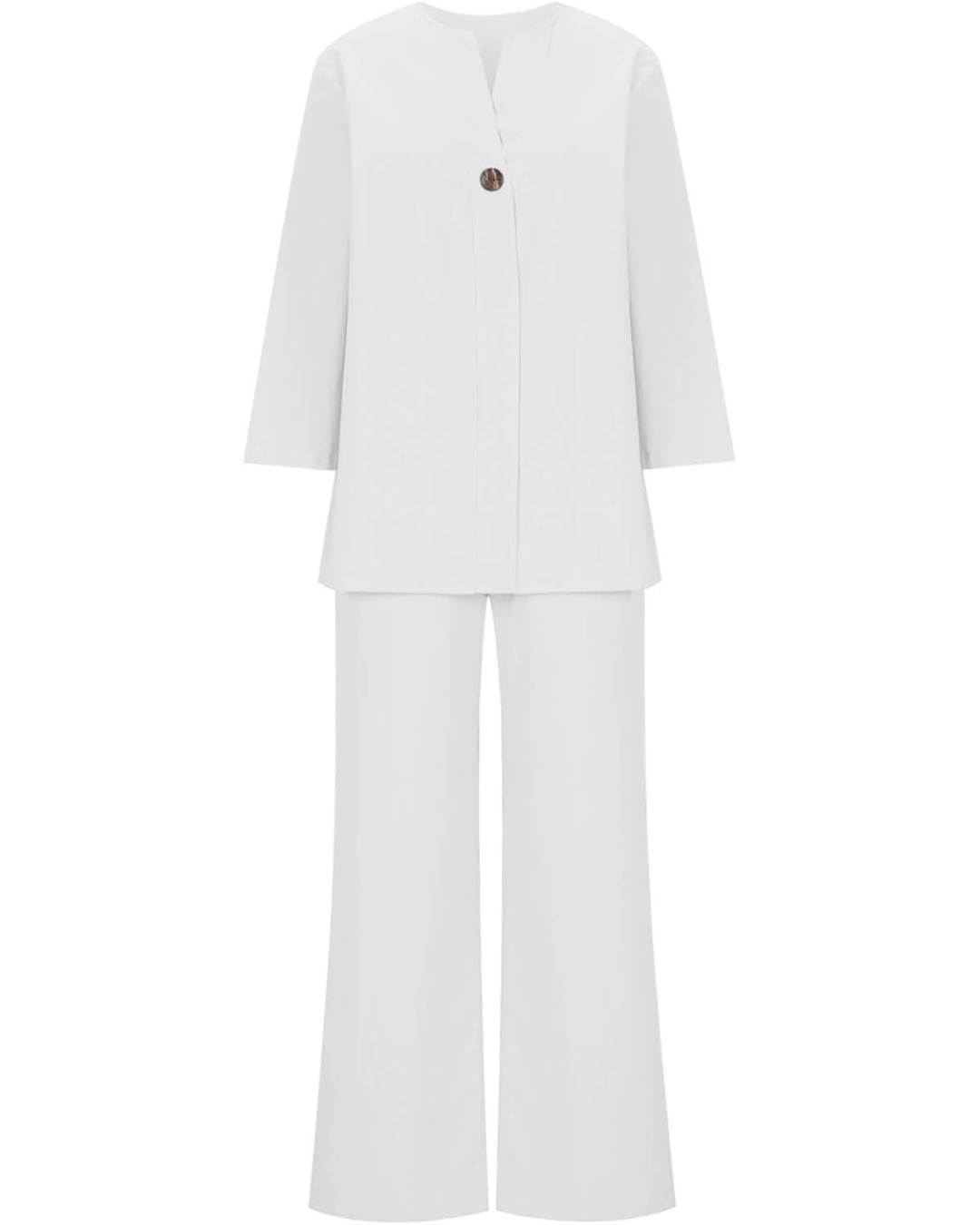 Conjunto Informal de Dos Piezas de Algodón y Lino Decorado con Botones para Mujer®