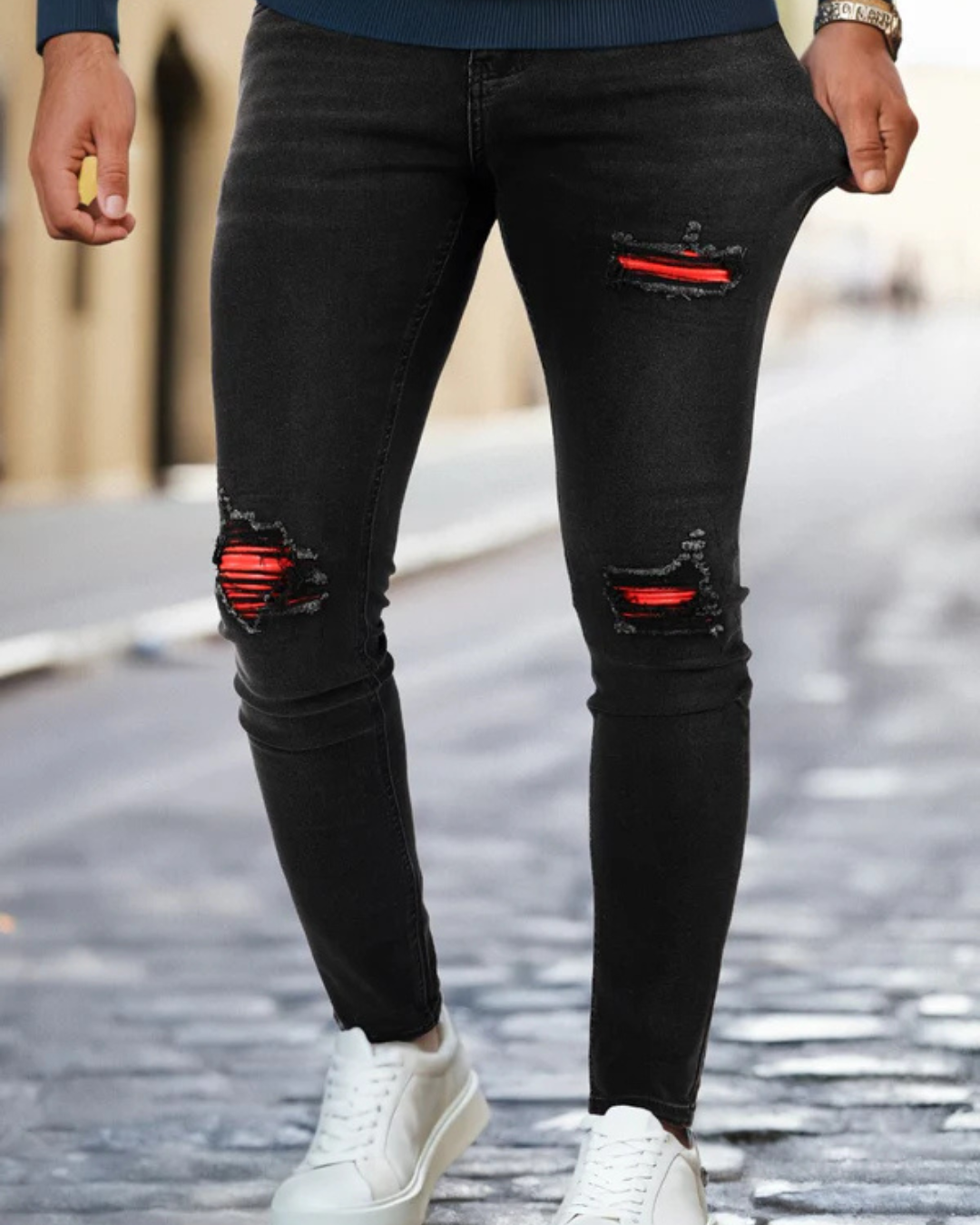 Pantalones vaqueros ajustados elásticos para hombre