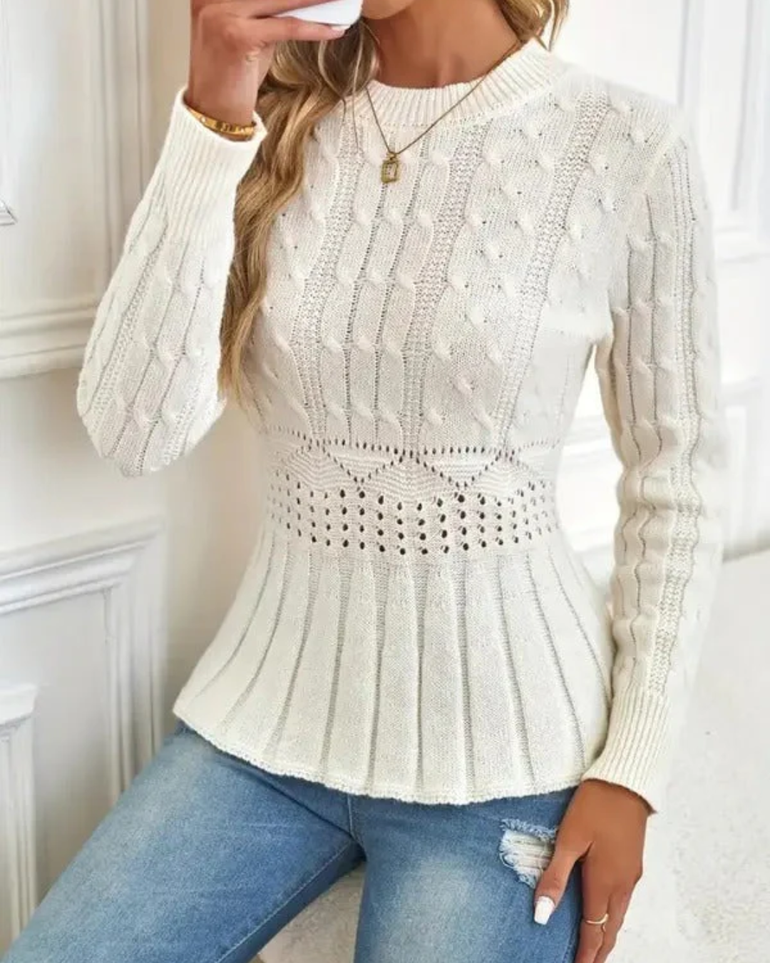 Jersey de punto grueso con cuello redondo para mujer®