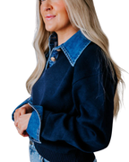 Camisa Manga Larga con Detalles en Mezclilla