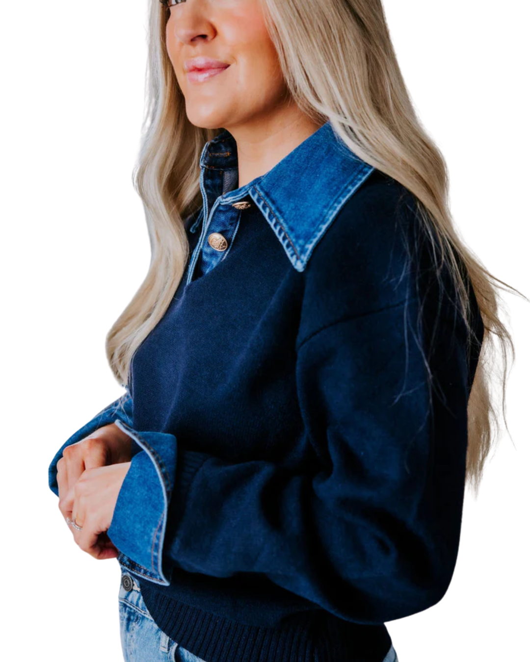 Camisa Manga Larga con Detalles en Mezclilla