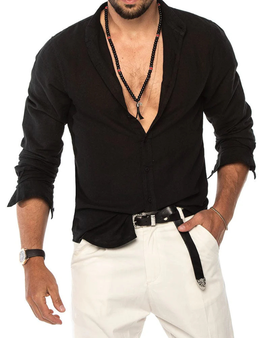 Camisa Manga Corta en Tejido de Lino para Hombre