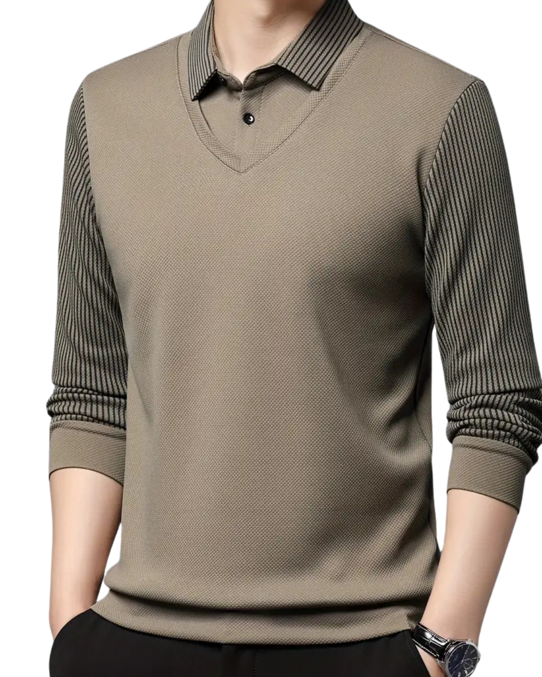 Camisa de Dos Piezas con Cuello Falso a Rayas para Hombres®