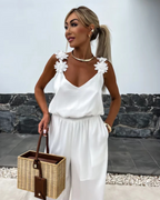 Mono Largo con Tirantes Florales y Escote en V para un Look Elegante y Relajado®