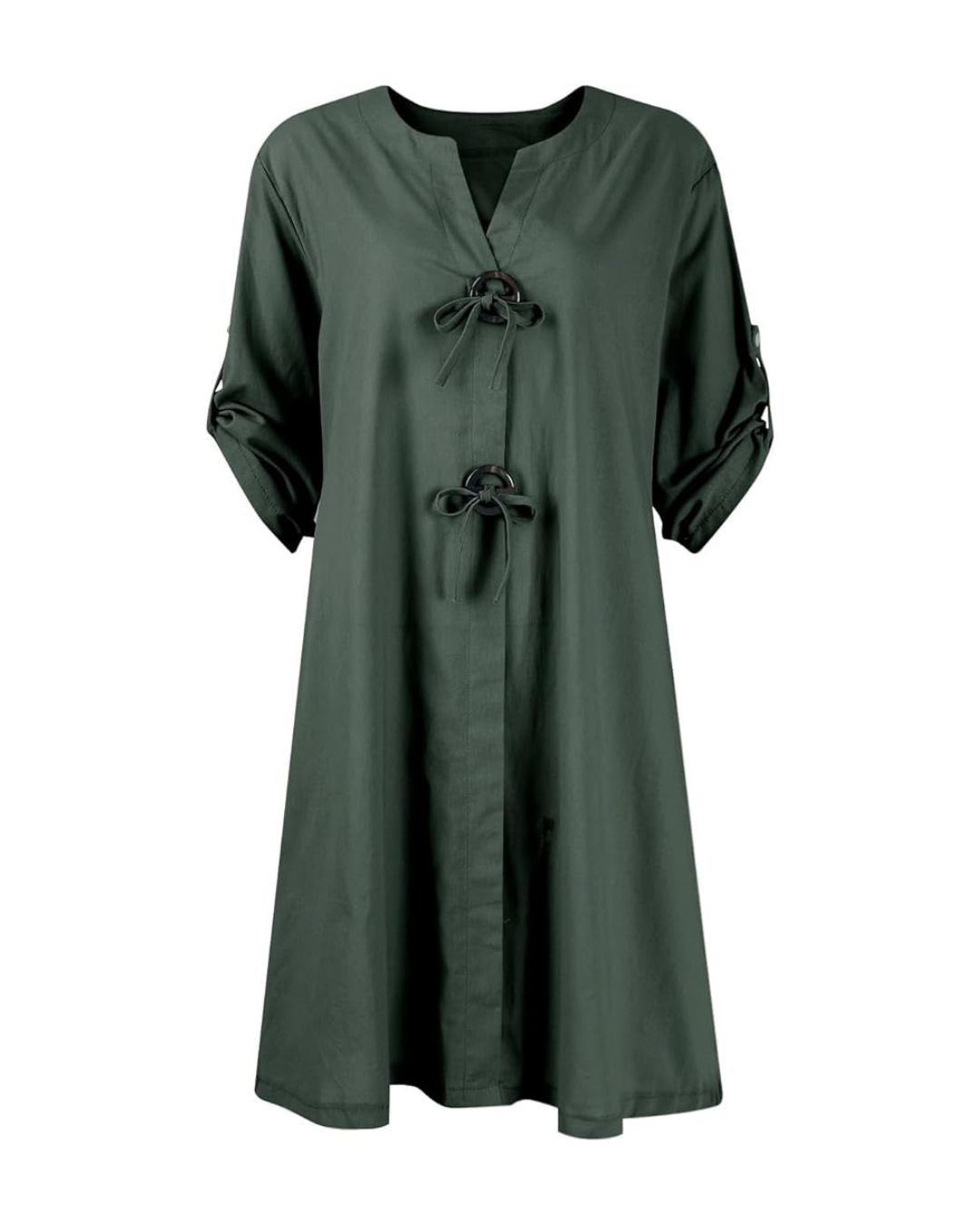 Vestido de lino con mangas largas y elegantes botones