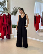 Conjunto Casual de Mujer con Cuello en V en Color Liso