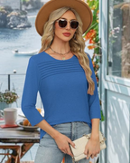 Blusa de Punto Ligero con Cuello Redondo y Manga 3/4 para Mujer