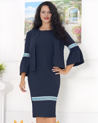 Conjunto Elegante de Vestido y Saco con Toques Artesanales