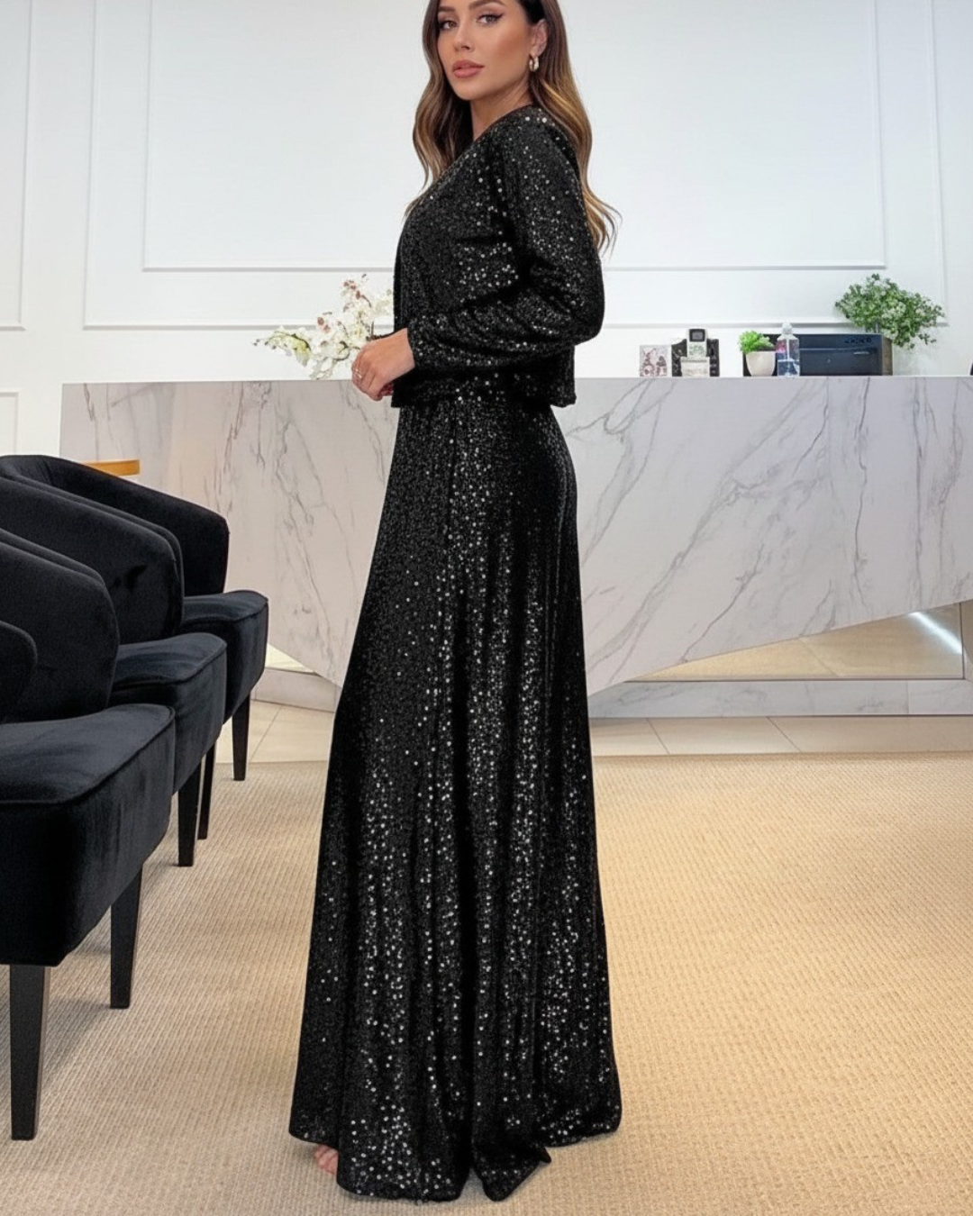 Pantalón de Lentejuelas de Pierna Ancha para Mujer