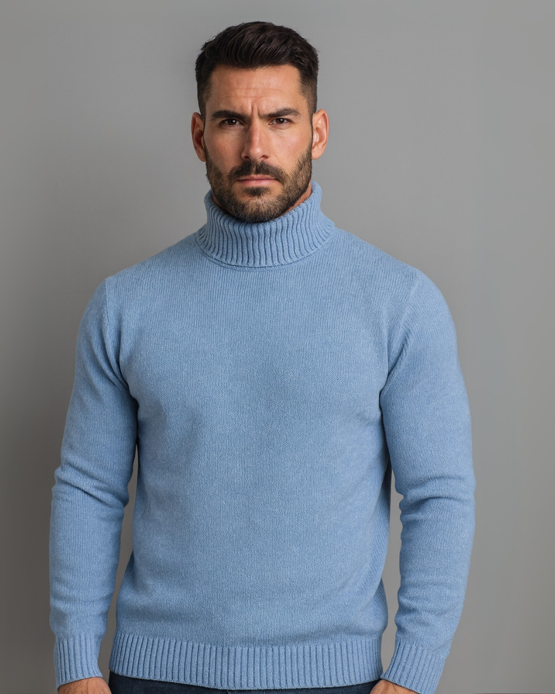 Jersey de cuello alto de lana con manga larga para hombre