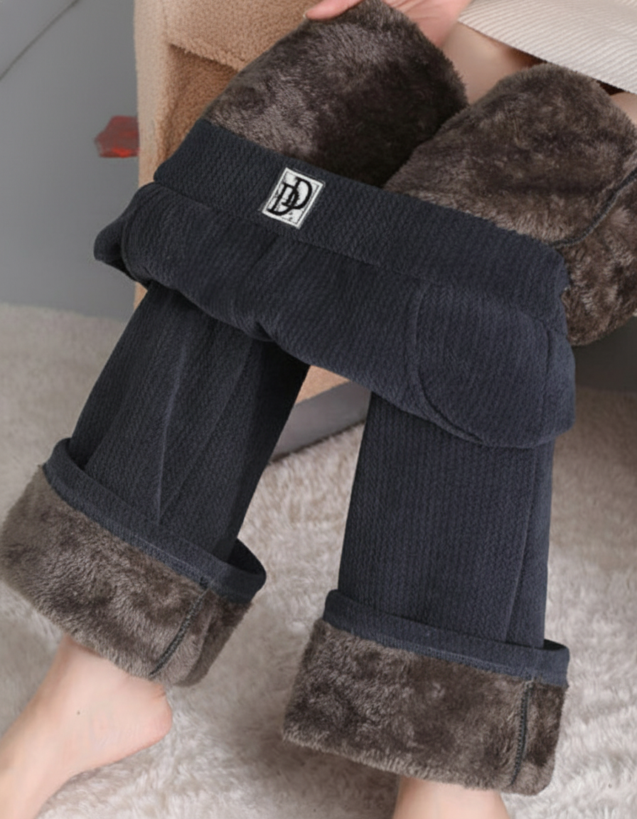 Pantalones de Pierna Ancha con Forro Polar y Rayas