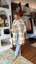 Cárdigan Largo con Estampado de Cuadros para Mujer