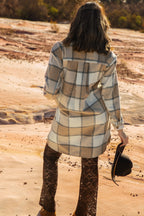 Cárdigan Largo con Estampado de Cuadros para Mujer