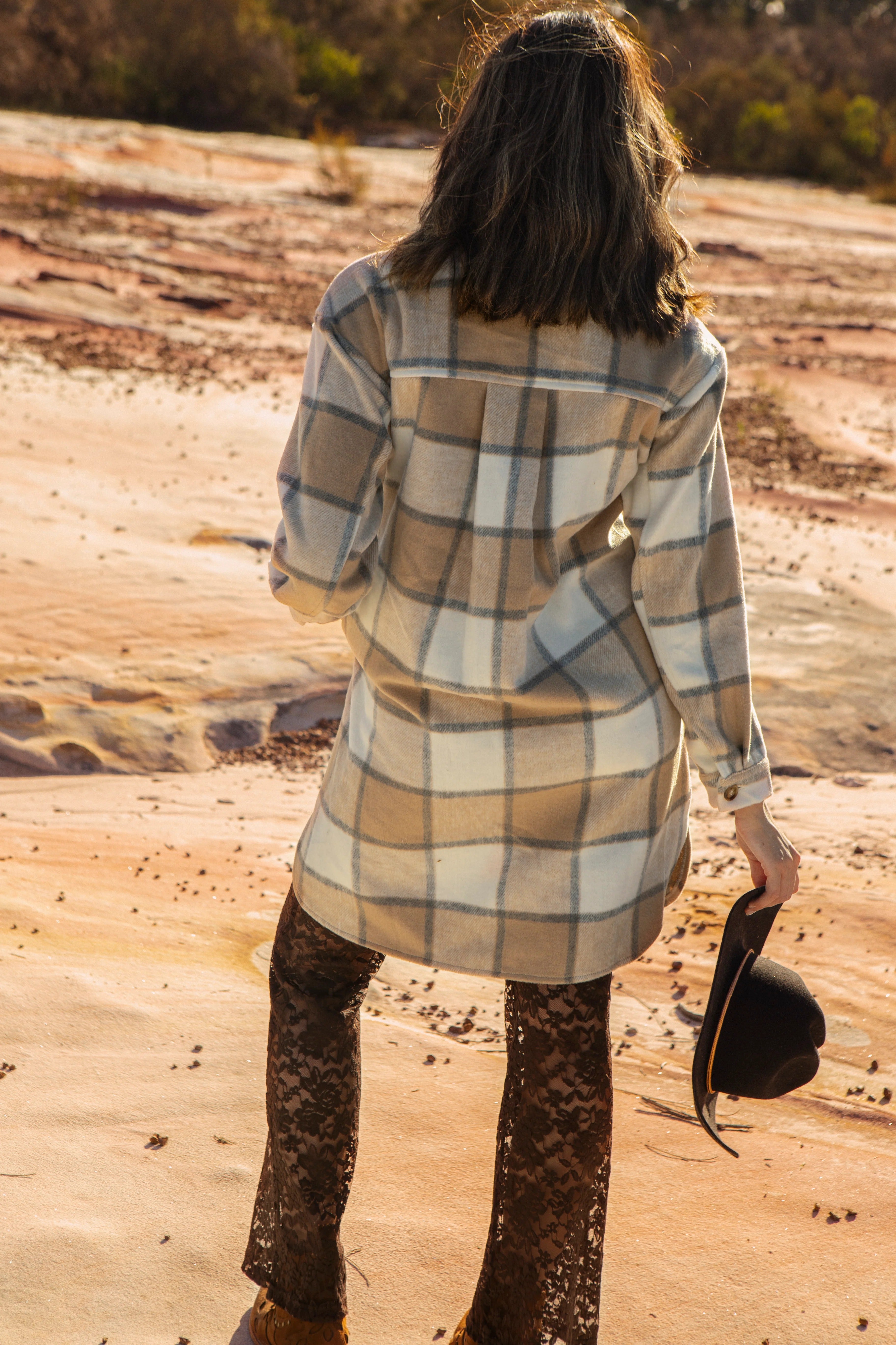 Cárdigan Largo con Estampado de Cuadros para Mujer