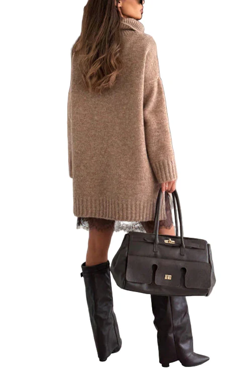 Conjunto de vestido de punto con cuello alto para mujer